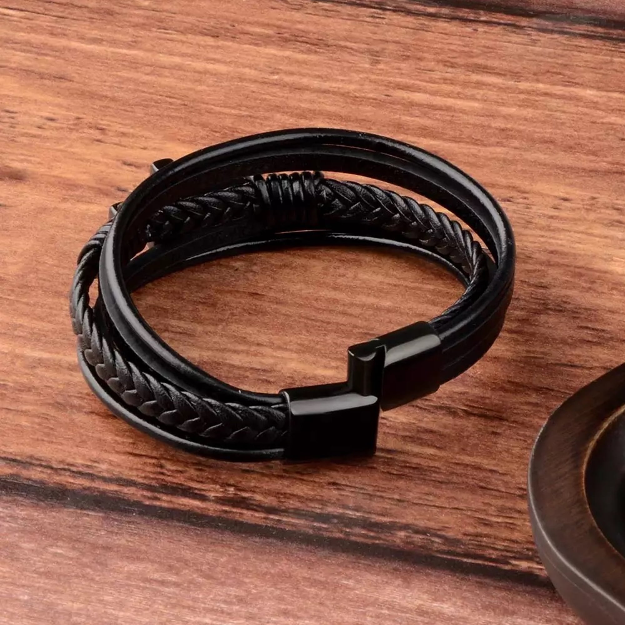 Men's Thin Black Leather Wrap Rope Bracelet | Tulum | Chains by Lauren